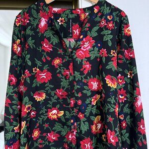 W118 by Walter Baker Womens Blouse Medium Black Bright Floral button down